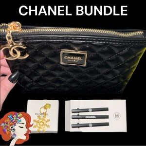 CHANEL Black Quilted Cosmetic Case with charms and hair accessories